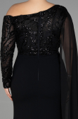 Robe de Soirée Grande Taille Longue Dantelle Noir ABU3512