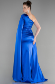 Robe de Soirée Longue Satin Bleu Saxe ABU3545