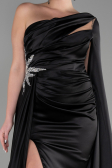 Robe de Soirée Longue Satin Noir ABU3545