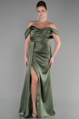 Robe de Soirée Longue Satin Kaki ABU3514