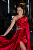 Robe de Soirée Longue Satin Rouge ABU3545
