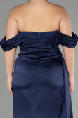 Robe Grande Taille Longue Satin Bleu Marine ABU3515