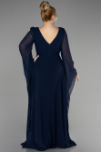 Robe de Soirée Grande Taille Longue Mousseline Bleu Marine ABU3543