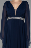 Robe de Soirée Grande Taille Longue Mousseline Bleu Marine ABU3543