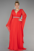 Robe de Soirée Grande Taille Longue Mousseline Corail ABU3543