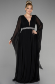 Robe de Soirée Grande Taille Longue Mousseline Noir ABU3543