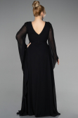 Robe de Soirée Grande Taille Longue Mousseline Noir ABU3543