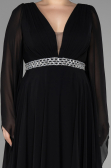Robe de Soirée Grande Taille Longue Mousseline Noir ABU3543