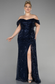 Robe De Fiançailles Grande Taille Longue Squameuse Bleu Marine ABU3579