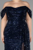 Robe De Fiançailles Grande Taille Longue Squameuse Bleu Marine ABU3579