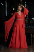 Robe de Soirée Grande Taille Longue Mousseline Corail ABU3543