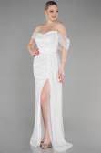 Robe de Soirée Longue Squameuse Blanc ABU3577