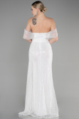 Robe de Soirée Longue Squameuse Blanc ABU3577