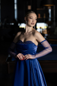 Robe de Soirée Longue Bleu Saxe ABU3604