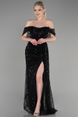 Robe de Soirée Longue Squameuse Noir ABU3577