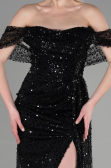 Robe de Soirée Longue Squameuse Noir ABU3577