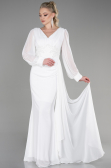 Robe de Soirée Longue Mousseline Blanc ABU3627