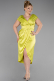 Robe De Soirée Grande Taille Satin Midi Pistache vert ABK1499