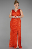 Robe de Soirée Grande Taille Longue Squameuse Orange ABU3194