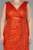 Robe de Soirée Grande Taille Longue Squameuse Orange ABU3194