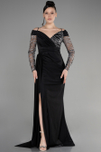 Robe de Soirée Longue Noir-Argent ABU3656