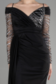 Robe de Soirée Longue Noir-Argent ABU3656