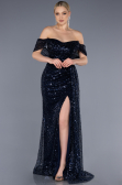 Robe de Soirée Longue Squameuse Bleu Marine ABU3577