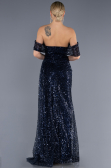 Robe de Soirée Longue Squameuse Bleu Marine ABU3577