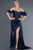 Robe de Soirée Longue Satin Bleu Marine ABU2661
