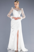 Robe de Soirée Longue Satin Blanc ABU3673