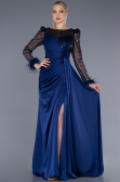 Robe de Soirée Longue Satin Bleu Marine ABU3673