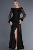 Robe de Soirée Longue Satin Noir ABU3673