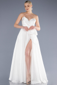 Robe de Soirée Longue Satin Blanc ABU3674