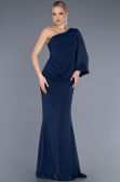 Robe de Soirée Longue Mousseline Bleu Marine ABU3677