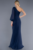Robe de Soirée Longue Mousseline Bleu Marine ABU3677