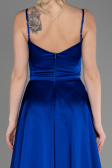 Robe De Soirée Satin Longue Bleu Saxe ABU1601