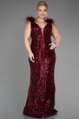 Robe De Fiançailles Grande Taille Longue Squameuse Rouge Bordeaux ABU3671