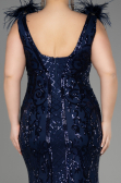 Robe De Fiançailles Grande Taille Longue Squameuse Bleu Marine ABU3671