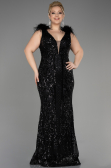 Robe De Fiançailles Grande Taille Longue Squameuse Noir ABU3671
