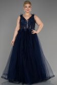 Robe De Fiançailles Grande Taille Longue Bleu Marine ABU3719