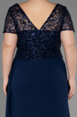 Robe De Fiançailles Grande Taille Longue Mousseline Bleu Marine ABU3731