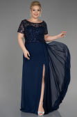 Robe De Fiançailles Grande Taille Longue Mousseline Bleu Marine ABU3731