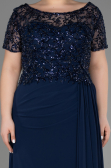 Robe De Fiançailles Grande Taille Longue Mousseline Bleu Marine ABU3731