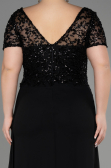Robe De Fiançailles Grande Taille Longue Mousseline Noir ABU3731