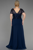 Robe De Fiançailles Grande Taille Longue Mousseline Bleu Marine ABU3731