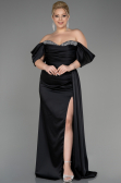 Robe De Fiançailles Grande Taille Longue Satin Noir ABU3655