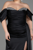 Robe De Fiançailles Grande Taille Longue Satin Noir ABU3655