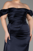 Robe De Soirée Grande Taille Satin Longue Bleu Marine ABU1626