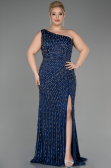 Robe De Fiançailles Grande Taille Longue Bleu Marine ABU3717
