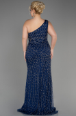 Robe De Fiançailles Grande Taille Longue Bleu Marine ABU3717